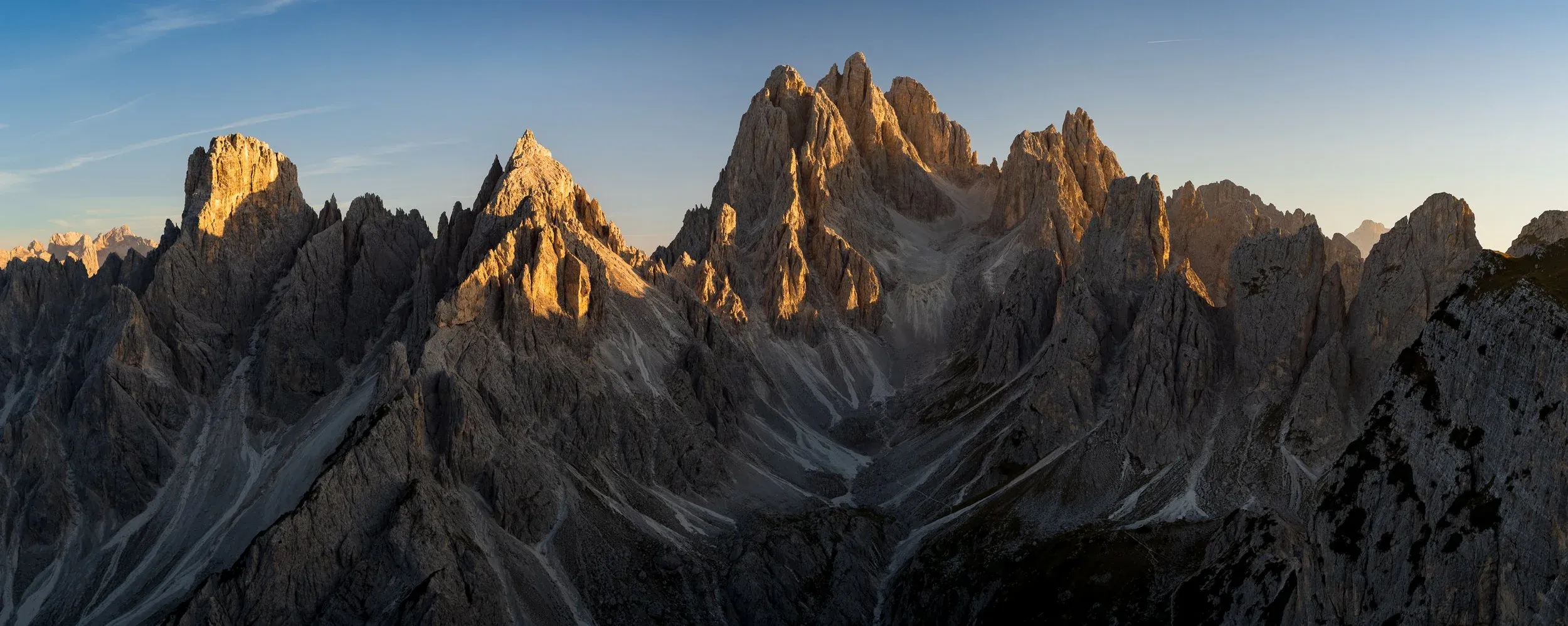 Jagged rock spires catching the last warm light.